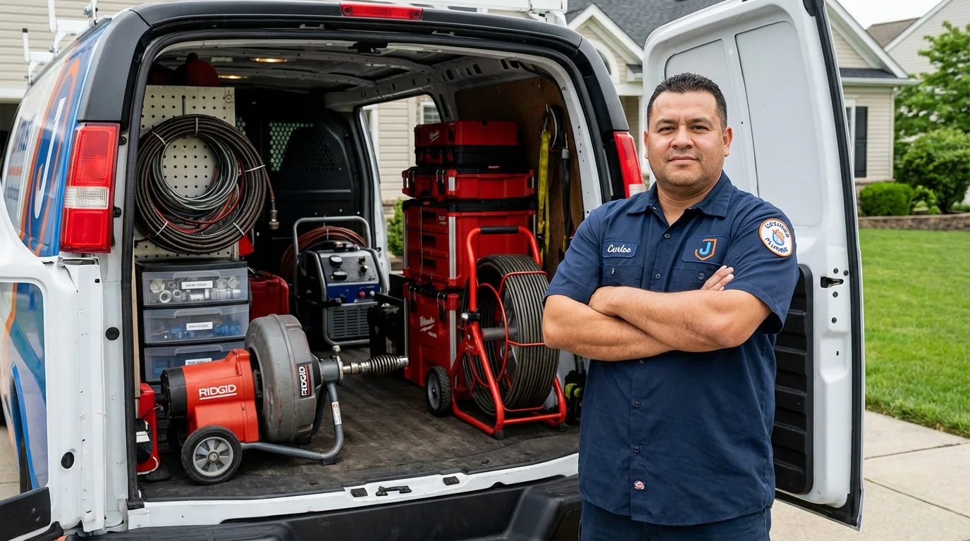 Professional drain cleaning equipment and Johns Plumbing LLC plumber in Ashaway