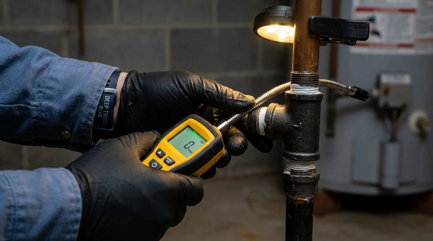 Gas leak detection with electronic sniffer by Johns Plumbing LLC in Ashaway