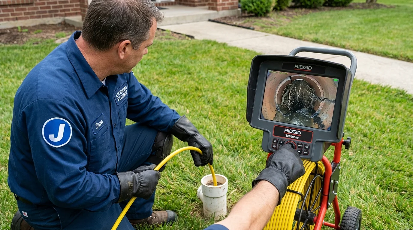 Sewer camera inspection being performed by Johns Plumbing LLC in Ashaway